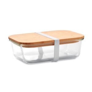 Portapranzo in Vetro con Coperchio in Bamboo Personalizzabile