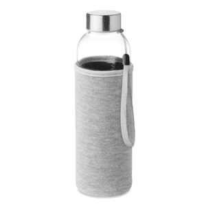 Elegance | Borraccia in vetro 500ml con custodia protettiva e tappo argento – Elegante, Sostenibile e Personalizzabile